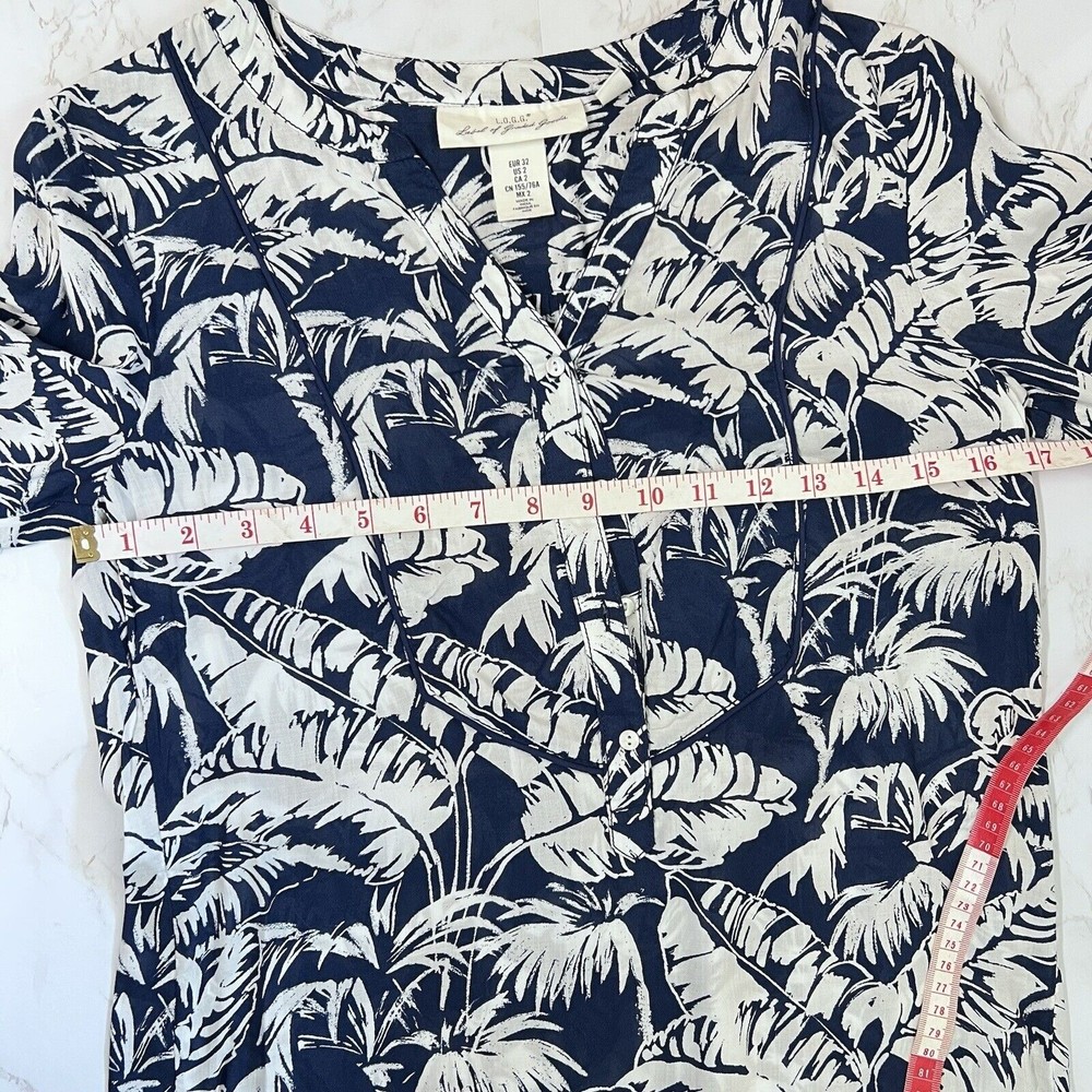 L.O.G.G. H&M Women Tunic Dress Blue White 2 Beach Cover Up Palm Leaves Tropical - Picture 13 of 16